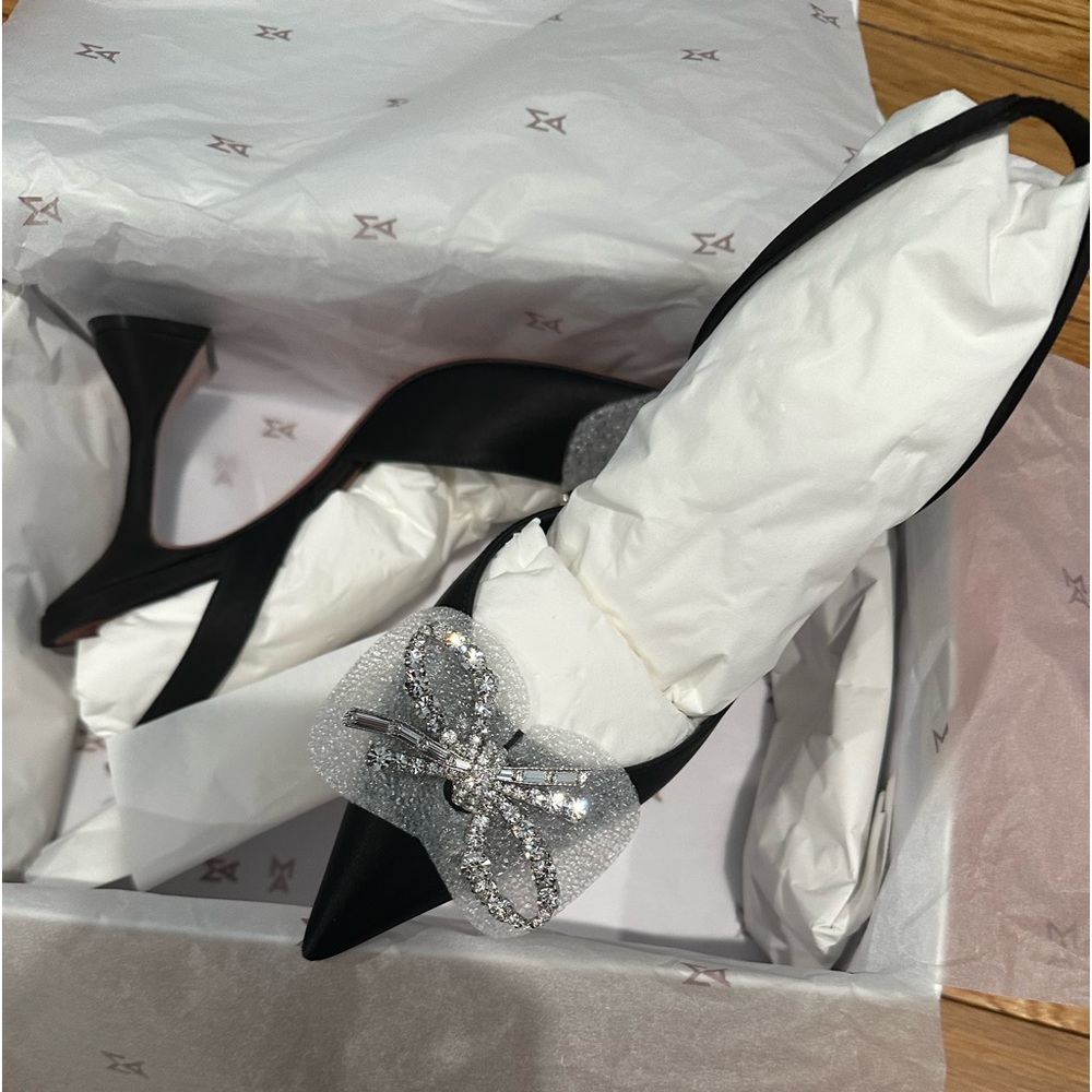 Amina muaddi satin black Rosie sling